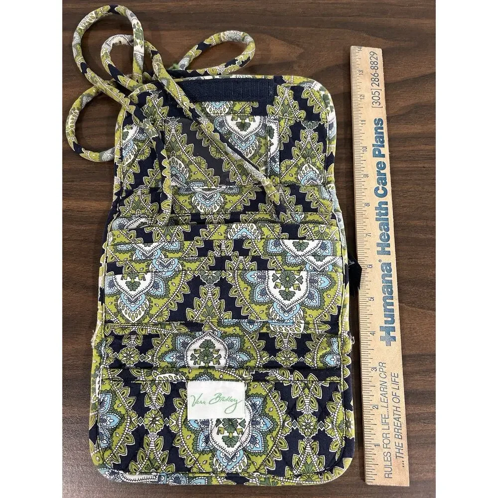Vera Bradley Crossbody Trifold Wallet Purse Small Green Blue Paisley‎ Strap
